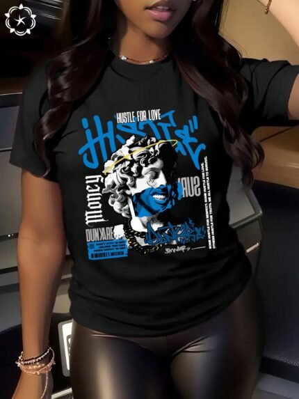 【SKKK】220g printed women’s oversized T-shirt, 100% cotton, comfortable choice