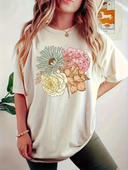 【SKKK】220g printed women’s oversized T-shirt, 100% cotton, comfortable choice