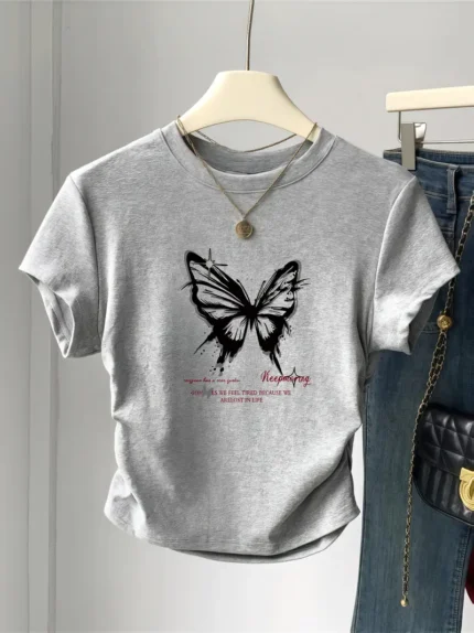 【SKKK】220g printed women’s oversized T-shirt, 100% cotton, comfortable choice