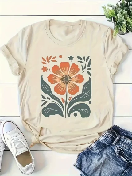 【SKKK】220g printed women’s oversized T-shirt, 100% cotton, comfortable choice