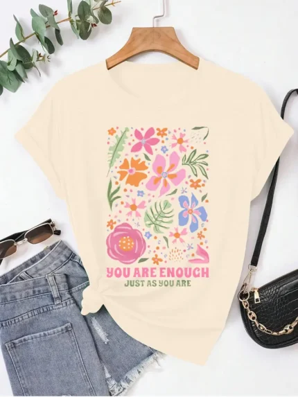 【SKKK】220g printed women’s oversized T-shirt, 100% cotton, comfortable choice